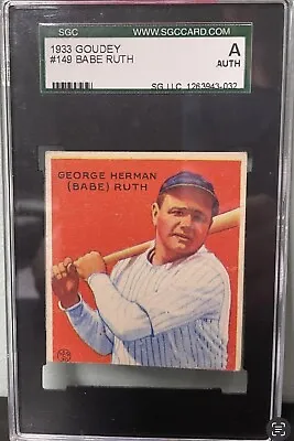 1933 Goudey #149 Babe Ruth New York Yankees HOF SGC Authentic • $6500