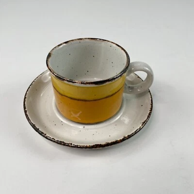 £15.45 • Buy 1 Vtg Stonehenge Midwinter SUN Yellow Orange Flat Coffee Mugs England W/ Saucer