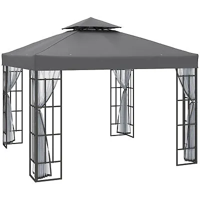 Outsunny 3 X 3(m) Patio Gazebo Canopy Garden Pavilion With 2 Tier Roof Grey • £189.99