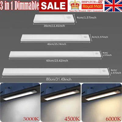 Wireless LED Under Cabinet Closet Light PIR Motion Sensor USB Rechargeable Strip • £70.79