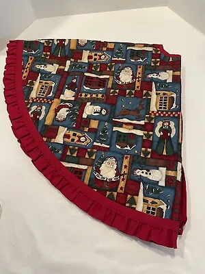 Vintage Christmas Tree Skirt Quilted Ruffled Country Holiday Cheer Handmade • $12.78