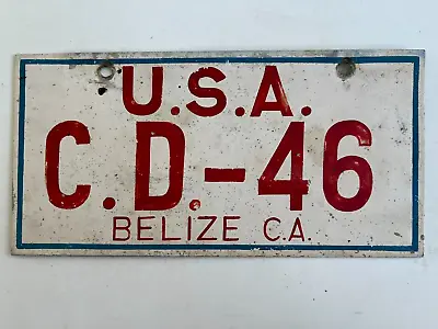 1960s Belize License Plate Flat Metal Hand Painted USA Consular Embassy Diplomat • $99.99