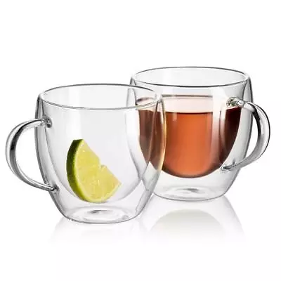 Tea Cups - Double Walled Insulated Glass Set Of 2 8 Oz Glass Coffee CupDis... • $27.27