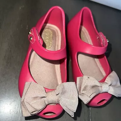 Mini Melissa Ultragirl Pink Canvas Bow Mary Jane Shoes Size 6 • $18