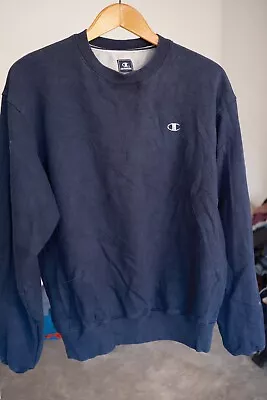 Champion Solid Navy Blue Long Sleeve Pullover Crewneck Sweatshirt Men Size Large • $10.95
