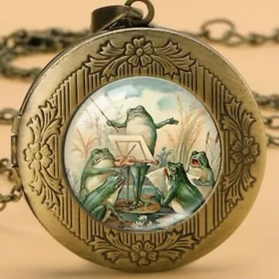 NEW Frog Photo Locket  Necklace Antiqued Bronze Musical Orchestra • $15