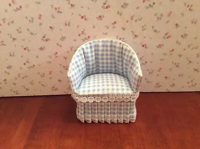 Dollhouse Miniatures Pretty Blue White Check Chair • $22