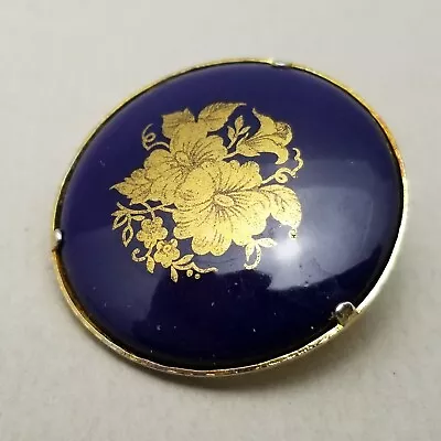 £10.80 • Buy Vintage Costume Jewellery Gold Tone Blue Porcelain Flower Pin Brooch