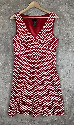 Spense Dress Womens 10 Red White Polka Dot Sleeveless Side Zip V Neck- 9196 • $19.99