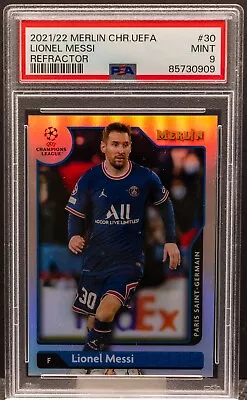 85730909 LIONEL MESSI 2021-22 Topps Merlin Chrome UEFA CL Refractor PSA 9 • $0.99