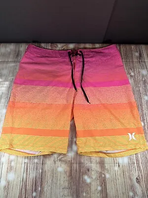 Hurley Phantom Board Shorts Men’s Sz. 36 Pink Orange Swim Surf Zip Pocket • $17