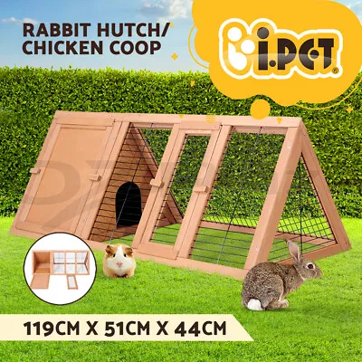 I.Pet Rabbit Hutch Chicken Coop Large Run Wooden Pet Cage Houses Outdoor Coops • $69.95