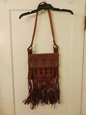 VINTAGE ~ Moroccan  Fringe Shoulder Bag Handmade  Leather Fringe Tribal Bag • $99