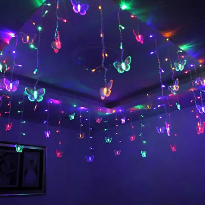 Butterfly 96 LED Fairy String Curtain Lights Christmas Party Wedding Decor Lamp • $18.99