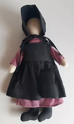 Lovely Amish Girl Doll Faceless With Black Dress & Bonnet 30cm All Fabric! • $30