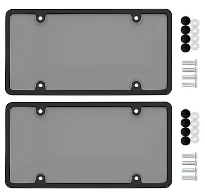 $11.95 • Buy 2 Unbreakable Tinted Smoke License Plate Shield Covers + 2 Black Frames + 8 Caps