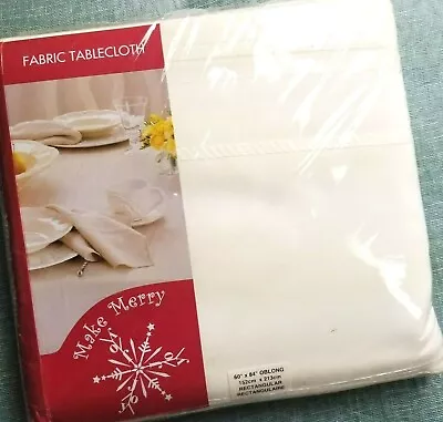 Make Merry Tablecloth White Ivory Christmas Oblong Rectangular Holiday 60x84 NEW • $13.29