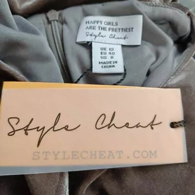 Style Cheat Womens Velvet Bodycon Dress Charcoal Midi Metallic Ruched Zip 8 • $39.04
