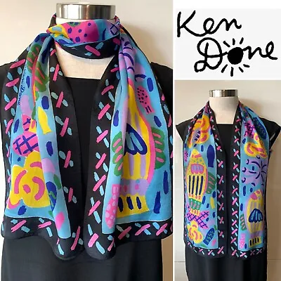 £78.49 • Buy KEN DONE  Tropical Fish  Vintage 100% Silk Long Scarf 21 X136cm Collector's Item