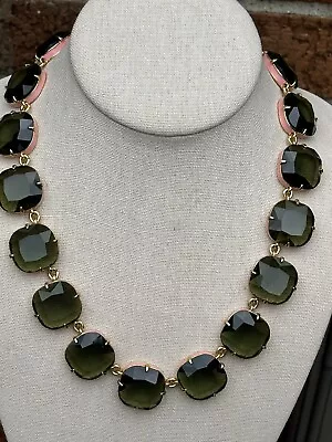 RARE J.Crew Necklace Green Glass Faceted Stones With Pink Enamel Designer • $70