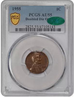 1955 1C Doubled Die Obverse Lincoln Cent - Type 1 Wheat Reverse PCGS CAC AU55 • $2854.50