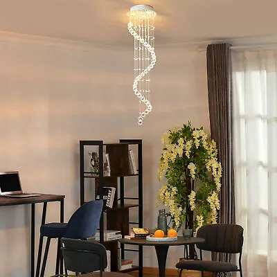 Modern Crystal Droplet Ceiling Light Spiral Cascading Chandelier Lamp Bedroom • £47.99