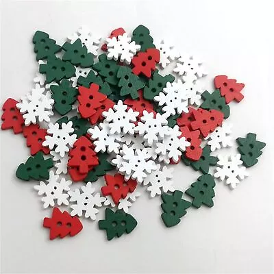 50pcs Sewing Button Exquisite Diy Wood Xmas Tree Snowflake Button Mini • $7.69