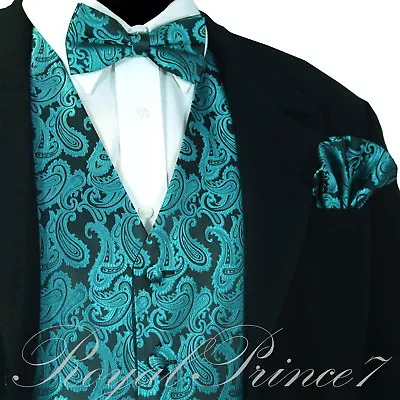 XS - 6XL Men Paisley Dress Vest Waistcoat & Bowtie And Hanky For Suit Or Tuxedo • $26.31