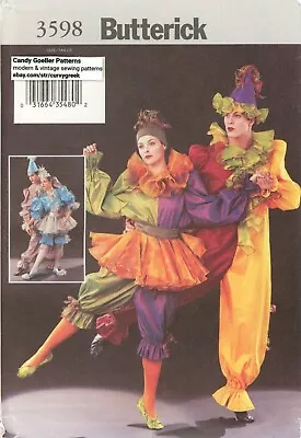 Butterick 3598 Pierot Clown Cirque Du Soleil Costume UNISEX Sz XS-M UC Pattern • $15.95