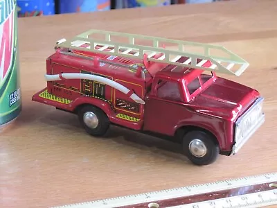 Fire Truck Tin Friction 6  Long Vintage Toy • $14.99