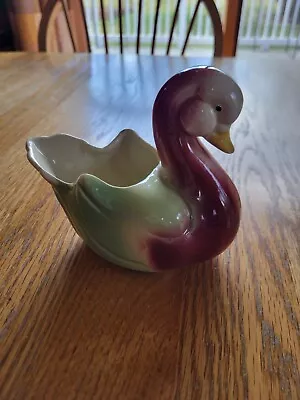 Vintage Maroon/Green Ceramic Duck Bird Planter • $9.99