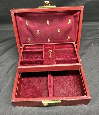 Vintage Small Jewelry Box Maroon Velvet Lining With Key Worn SEE PICTURES • $15