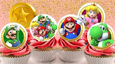 Pre-cut Super Mario 1 Edible Stand Up Wafer Cupcake Toppers Cake Decorations • £3.79