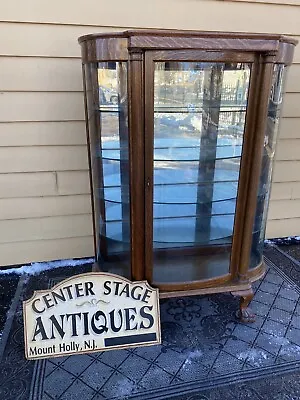 65111    Antique Victorian Bow Glass Curio China Cabinet • $875