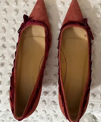 J. CREW Salmon With Maroon Velvet Ribbon Detail/bow Kitten Heel Size 8 • $45