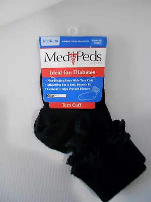 Medipeds Women's Coolmax Diabetes Turncuff Socks Black Medium 8-10 • $10.99