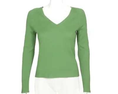 J. CREW 100% Cashmere Apple Green V-Neck Sweater Womens Sz S /434 • $49.95