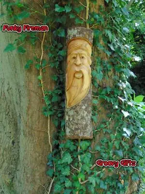 £18.95 • Buy Wizard Forest Green Man Half Log Wood Carving Home Or Garden Ornament Gift 50cm
