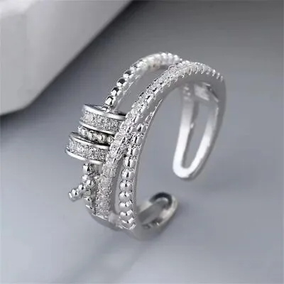 £3.91 • Buy Unisex Anti Anxiety Rings Silver Adjustable Anxiety Relief Spinning Fidget Ring