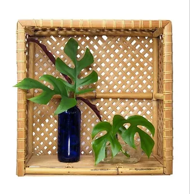 Vintage Bamboo Shelf Wicker Wall Mount Free Standing Rattan Boho Beach Signed • $47.99