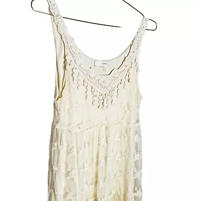 Anthropologie X A'reve | Womens Size L Cream Floral Lace Boho Dress • $34.99