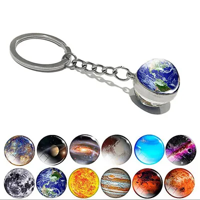 Glow-In-The-Dark Cosmic Planet Keychain Double-Sided Glass Ball Key Chain Gift • $1.99