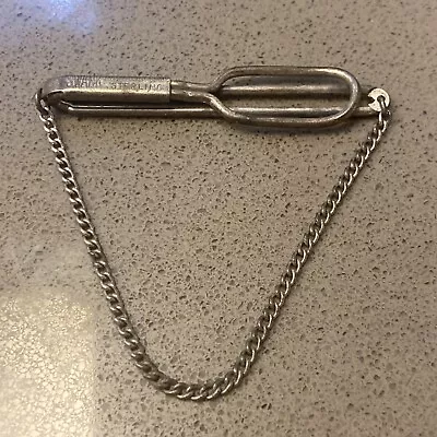 Vintage Sterling Swank Tie Clip Clasp Tack With Chain Patent No. • $35