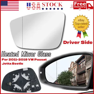 Left Driver Side Heated Mirror Glass For 11-19 Volkswagen VW Passat Jetta Beetle • $12.49