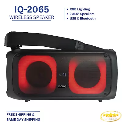 2x6.5” ICON Q Wireless Bluetooth Speaker Portable Bass USB LED FM AUX IQ-2065 • $109.99