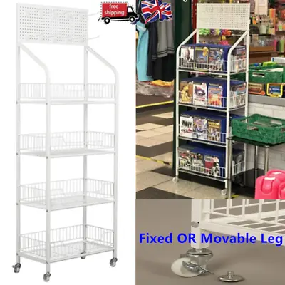 Store Shelves Grid Mesh Shelving Basket Free Standing Food Floor Display Rack UK • £73.35