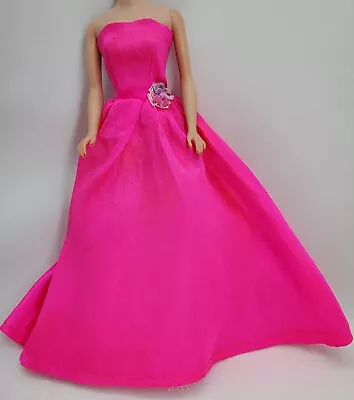 Vintage Shiny Pink Long Barbie Size Dress Gown- Evening Clone MOH.{AS-IS} A293A • $7.99