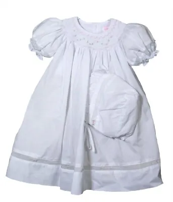 Petit Ami Infant Girls White/Pink Smocked Dress & Bonnet NWT Preemie-24m • $32.24