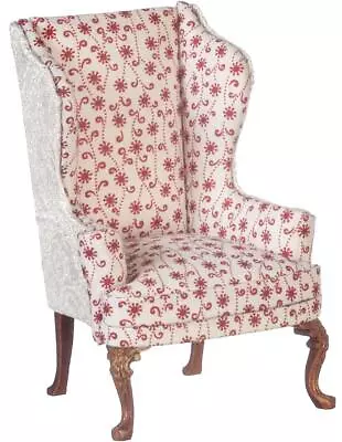 Dolls House Wing Back Armchair Red Floral Chair JBM Walnut Living Room Furniture • $129.69