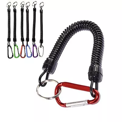 6 Pack Retractable Coiled Lanyard With Carabiner For Outdoor Fishing Camping • $15.88